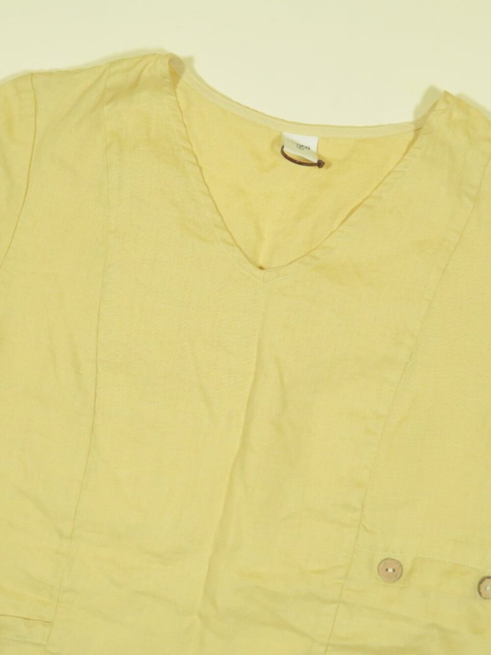LINTICO Linen Tunic Top Womens S Beige V Neck Casual Boho Relaxed Pullover